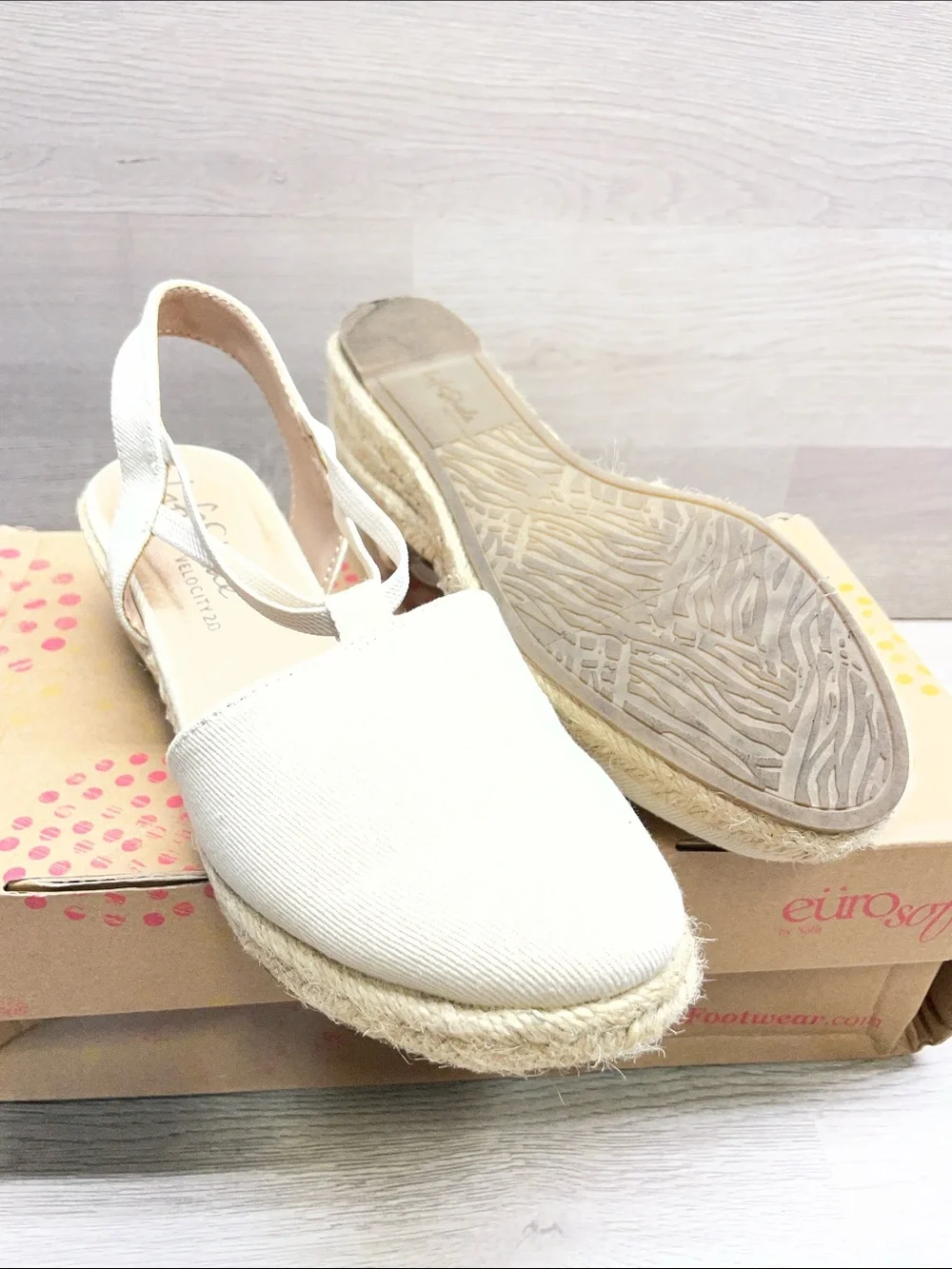 Life Stride Cream Canvas Espadrille Slingback Wedge Sandal #962